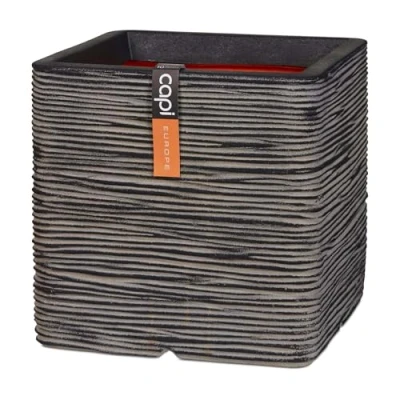 Image de Capi Europe Pot de Fleurs carré Rib NL 40x40 Anthracite Ouverture Ø32 pour Une Utilisation à l&#039;intérieur et l&#039;extérieur Garantie Vie KOFZ903