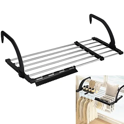 Image de REFORUNG Séchoir Express Suspendu Acier Inoxydable Métallique Extensible 62 110cm Radiateur Séchoirs à Linge Pliable étendoir Balcon pour étendre sécher lessive vêtements mouillées