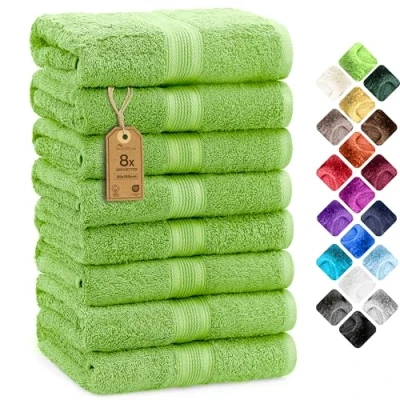 Image de NatureMark Lot de 8 Serviettes Toilette en Tissu éponge, 100% Coton, Vert Pomme, 50 x 100 cm