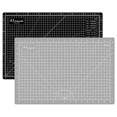 Image de Headley Tools tapis de découpe auto cicatrisant épaissi, couture pivotant A3, planche à découper double face 5 couches pour tissu, matelassage, cuir, loisirs, 45 x 30 cm, gris/noir
