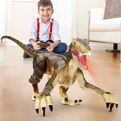 Image de FRUSE Dinosaure Télécommandé Jouet Electrique 2.4 GHz avec LED Lumineux,Marchent et Rugissent,Velociraptor Telecommande pour Enfants 3 4 5 6 7 8 9 Ans