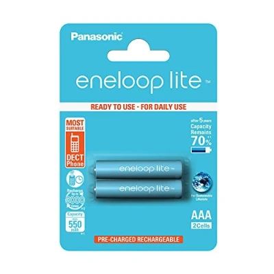 Image de Panasonic eneloop Lite, Pile Ni MH prête à l&#039;emploi, AAA Micro, Pack de 2, Min. 550 mAh, 3000 Cycles Charge, Faible autodécharge, Rechargeable