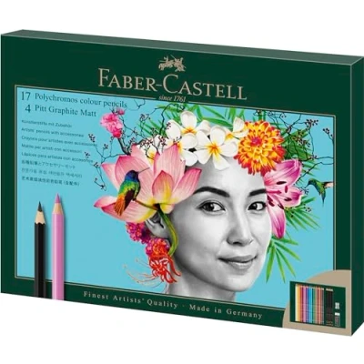Image de Faber Castell 210052 Set de dessin 23 pièces avec crayons couleur Polychromos et Pitt Graphite Matt, taille crayon gomme inclus