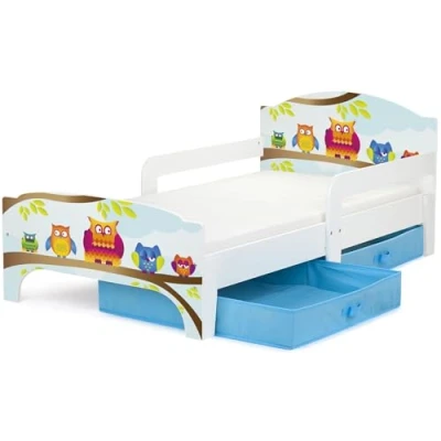 Image de Leomark Smart Moderne Lit d&#039;enfant Toddler 140x70 Blanche Simple avec Un Tiroir, pour Enfant Rangement et Matelas, Tiroir en Textile 2 Pièces