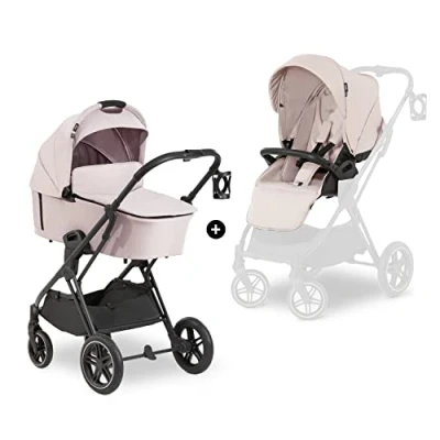 Image de hauck Poussette 2 en 1 Vision X Avec Nacelle, Siège Réversible et Couvre Jambes, Roues Caoutchouc, Pliable Compacte, Porte Gobelet, Jusqu&#039;à 22 kg Beige Mélange