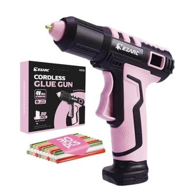 Image de EZARC Pistolet à colle chaude sans fil, chauffage rapide en 15 secondes, 30 mini bâtons de colle, sûr d&#039;allumage et d&#039;arrêt, batterie lithium ion 2500 mAh intégrée