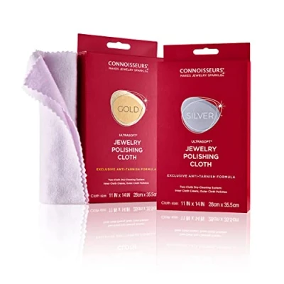 Image de Connoisseurs Kit de Nettoyage Bijoux Chiffon Nettoyant Coton pour Or et Argent Avec Formule Sèche Anti Ternissement Violet Non Toxique