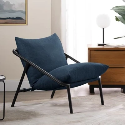 Image de Zinus Ada chaise d&#039;appoint 79 x 69 x79 cm Sling d&#039; appoint Structure en métal avec coussins mousse écrasée Bleu marine