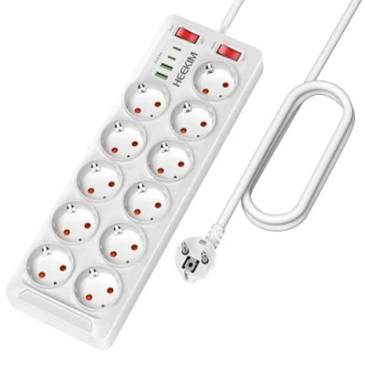 Image de HEEKIM Multiprise, Multiprise USB, Prise Multiple 11 Prises avec 2 Ports USB A et C, 4000W/16A, Interrupteurs, Câble d&#039;extension de 2M, Blanc