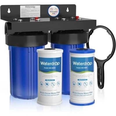 Image de Waterdrop Système de Filtration d&#039;Eau pour Toute la Maison, avec Filtre à Charbon et Sédiment, en 5 Étapes, Réduction du Plomb, Chlore, des Odeurs Goût, Microns WD WHF21 PG