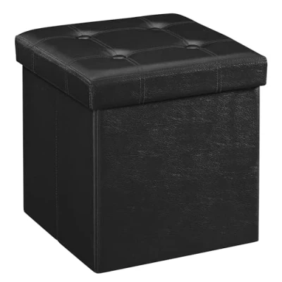 Image de SONGMICS Tabouret Pouf Coffre Boîte de Rangement Repose Pied Cube Siège Pliable Gagner l&#039;espace Noir 38 x cm LSF30B