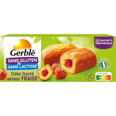 Image de Gerblé Sans Gluten &amp; Lactose, Cake Fourré Saveur Fraise, Huile de Palme, 6 Sachets Individuels, 210 g, 202085