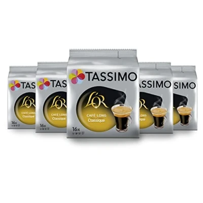 Image de TASSIMO, 80 dosettes Café Long Classique L&#039;OR, Compatibles avec les machines Cafés, Équilibré et Aromatique, 5 packs de 16 (L&#039;emballage peut varier)