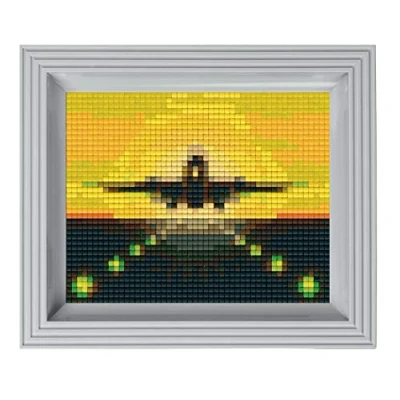 Image de Pixel P31212 Mosaïque Emballage Cadeau Atterrissage d&#039;avion, Image avec Cadre, système d&#039;assemblage très Facile, sans Repassage ni Collage, tesselles en bioplastique