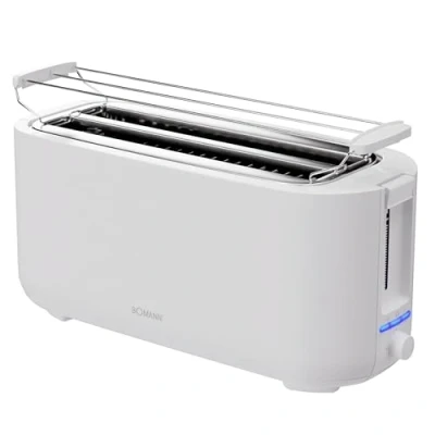 Image de Bomann, Grille Pain compact 2 tranches, Fonction Décongélation, Réchauffage, Arrêt rapide, Support pour petits pains, 1400W, TA6070CB, Blanc