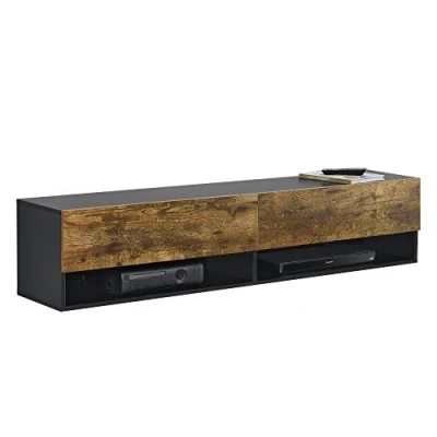 Image de [en.casa] Étagère Murale Design à 2 Portes Meuble Support TV Stylé avec Compartiments de Rangement Fermés et Ouverts Capactié Charge 25 kg Panneau Particules 140 x 31 30 cm Noir Chêne Foncé