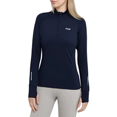 Image de TCA Winter Run T Shirt de Sport et Running Tee Manches Longues avec Fermeture Éclair Mi Poitrine pour Femme Bleu Foncé, M