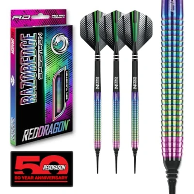 Image de RED DRAGON Razor Edge Spectron Fléchettes en tungstène Softip 18 grammes avec ailettes et tiges