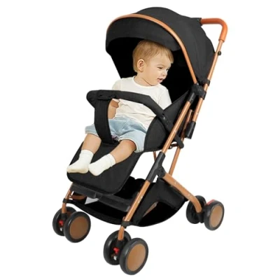 Image de Poussette Canne Bébé Ultra Légère, Compacte, Pliable et Inclinable de la Naissance à 25 kg, avec Système Trolley, Housse Pluie Incluse, CapoteExtensibleB noir