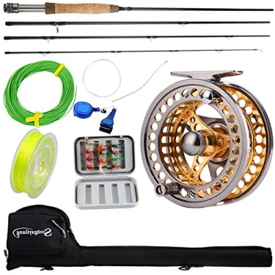 Image de Sougayilang Ensemble de Canne à pêche la Mouche avec légère et Portable Moulinet en Alliage d&#039;aluminium usiné CNC, kit démarrage Complet pour