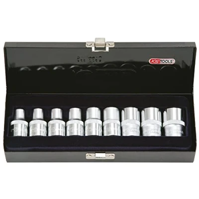 Image de KS Tools 922.1369 Coffret de 9 douilles TORX® 1/2&#039;&#039; 38 mm E10 à E24 En Chrome Vanadium Finition chromée satinée pièces