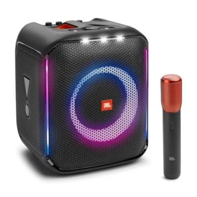 Image de JBL PartyBox Encore Essential Haut Parleur Portable D&#039;intérieur et D&#039;extérieur avec Lumières Intégrées, Design Résistant aux Éclaboussures, Basses Profondes 10 Heures de Lecture, Noir