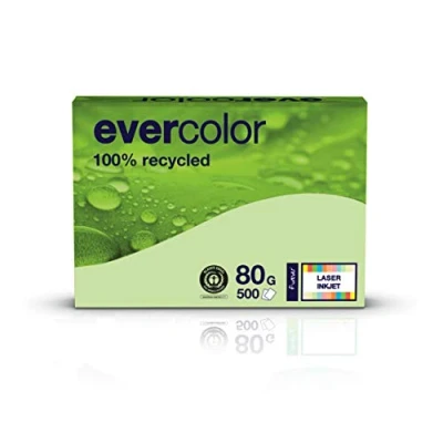 Image de EVERCOLOR, papier reprographique, 100% recyclé, vert clair, 80g, A4, Ange Bleu, ramette de 500 feuilles