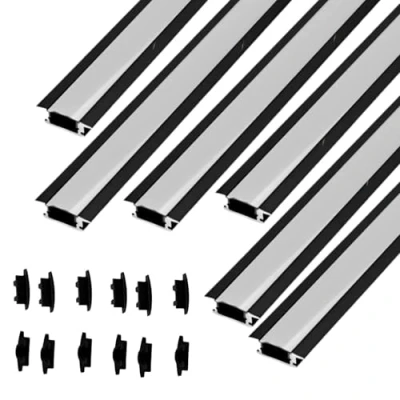Image de Jandei Lot de 6 profils en aluminium forme YW long 1 mètre pour encastrer des bandes LED, avec diffuseur blanc laiteux arrondi, couvercles d&#039;extrémité (noir)