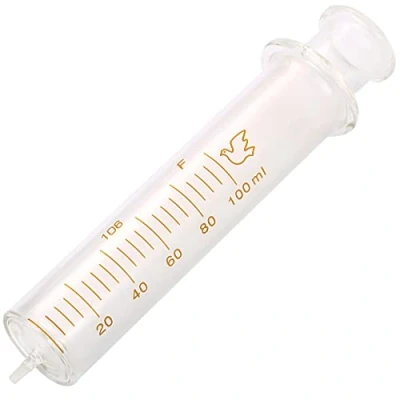 Image de 1 lot de seringues réutilisables en verre, 100 ml, diamètre standard, injecteur calibre