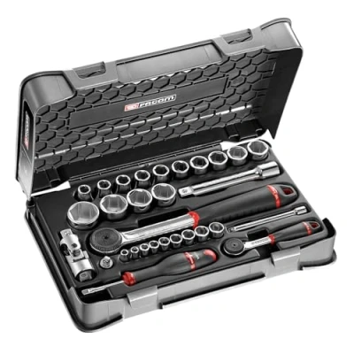 Image de FACOM Coffret Cliquet Mixte RS.161 1PB Outils Complet 27 Pièces dont 1 Cliquet, 9 Douilles 1/4&quot; + 1/2&quot;, 2 Rallonges Haute Performance Plateau Thermoformé et Robuste
