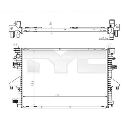 Image de TYC 737 0069 Radiateur du moteur 710 468 26 ailettes jointes mécaniquement VOLKSWAGEN: Transporter 5, 5 Bus, Multivan (7HM
