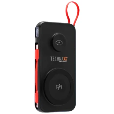 Image de Batterie Externe 3 en 1 Technaxx 10000 mAh à Charge Rapide sans Fil, Portable TX 315 Chargeur magnétique Fil pour Smartphones (15W) et Montres connectées (3W), Ports USB A Type C