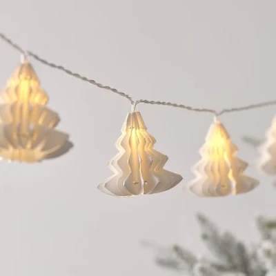 Image de Lights4fun Guirlande Lumineuse avec 10 Sapins en Papier Blanc LED Chaud à Piles Minuterie Éclairage de Noël Décoration Intérieure