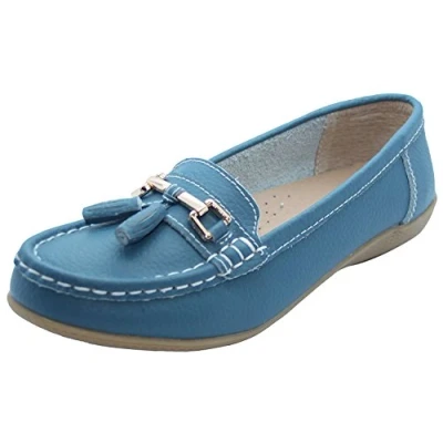Image de JO &amp; JOE , Mocassins pour femme en cuir avec semelle à talon légèrement compensé, style décontracté, confortable, chaussures de travail,Bleu Sarcelle,40 EU/7 UK