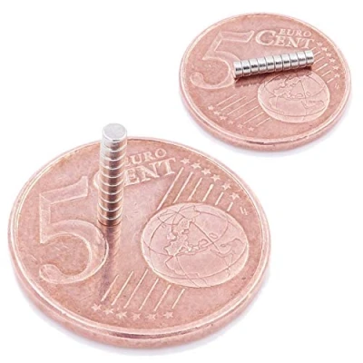Image de Brudazon 10 Mini Aimants Disques 2x1mm N52 Niveau Le Plus Forte en néodyme Ultra Fortes Aimant de Puissance pour modélisme, Photo, Tableau Blanc, Artisanat Disque Extra