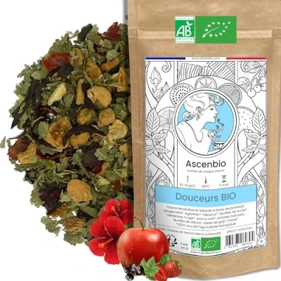 Image de Ascenbio ✿ Infusion Douceurs BIO Saveurs Pomme Fraise 180 g vrac Préparé et conditionné en France Emballage biodégradable