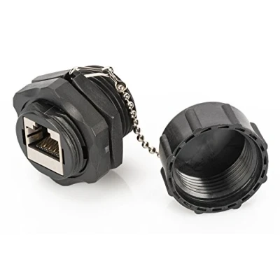 Image de DIGITUS Connecteur industriel Cat 6 Blindé 2x RJ45 femelles IP67 Etanche à la poussière 250 MHz 1GBase T Classe E Câble réseau Ethernet patch LAN Noir