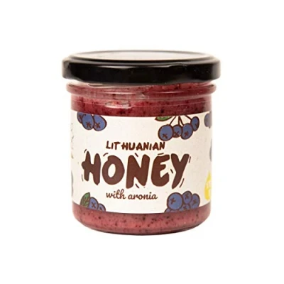 Image de Miel brut pur avec Aronia bio de fleurs sauvages 100 % naturel, 170 g non filtré chauffé provenant d&#039;abeilles nourries sans sucre une forte
