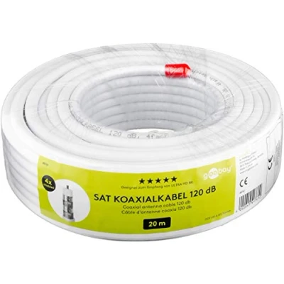 Image de goobay 49761 Câble satellite coaxial 120 dB quadruple blindage CCS Blanc 20 m