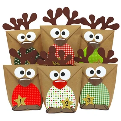 Image de Papierdrachen Calendrier de l&#039;Avent à remplir des Rennes avec ventres Rouges fabriquer soi même 24 Sacs Personnaliser et Noël 2021 pour Les Enfants