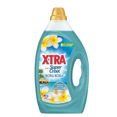 Image de Super Croix par XTra Lessive Liquide Bora Fleurs de Monoï &amp; Lait d&#039;Aloe Moment Evasion Experience Sensorielle Parfum Intense Longue Durée Efficace dès 20C 42 Lavages