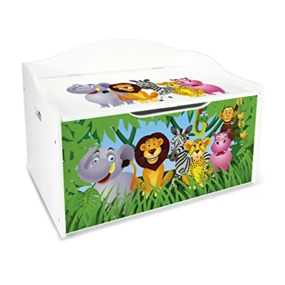 Image de Leomark Coffre à Jouets En Bois Taille XL Motif: Animaux Jungle Récipient Pour Les Banc Reglable Excellent Qualité Le De Rangement Enfant Organiseur Dimensions : L 68 x P 42 H 46 cm