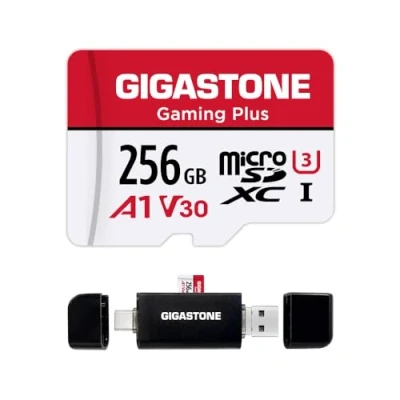 Image de [GIGASTONE] Carte Mémoire MicroSDXC 256 Go avec USB Type C Lecteur de Carte, Gaming Plus Série, Vitesse jusqu&#039;à 100 Mo/s, pour Switch, Steamdeck, 4K Video A1 V30 U3