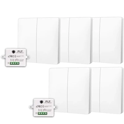 Image de Interrupteur sans fil et pile Auto alimenté Écologique Qualité Pro Va vient RF 5 télécommande double allumage + 2 relais radio encastrable Longue Distance Intérieur Extérieur IP64