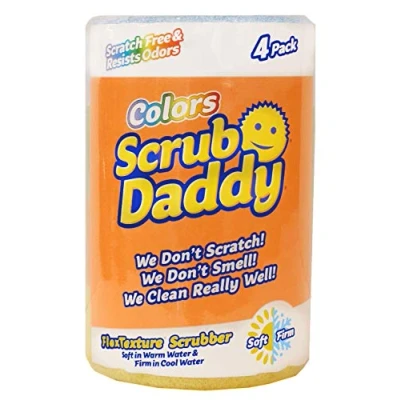 Image de Scrub Daddy Color Eponge Smiley Anti Rayures, Vaisselle Lavable Antibactérienne et Réutilisable, Eponges Vaisselles pour Cuisine Salle de Bain, Éponge à Récurer Flextexture Lot 4