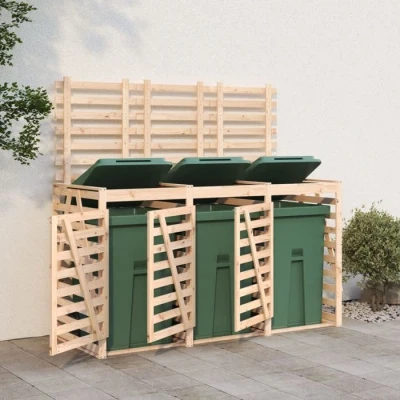 Image de VidaXL Abri pour poubelle Triple sur Roulettes, Cache avec Porte et Couvercle, Hangar à Poubelles Rangement 3157691