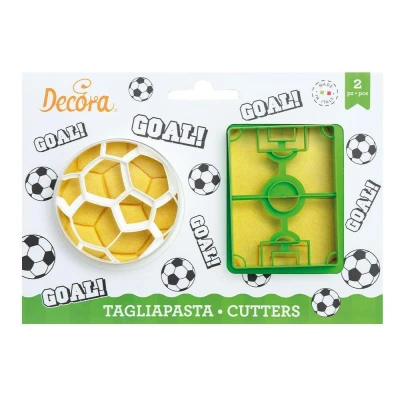 Image de DECORA, 0255048 Kit de Découpe Football, Moule Ballon + Terrain Le Idéal pour Créer des Décorations en Pâte à Sucre ou Gomme, Fabriqué Italie, Design Original, 2pcs