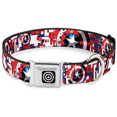 Image de DC WCA041 S Boucle de Ceinture sécurité pour Chien Motif Camouflage numérique Bleu Blanc Rouge 22,9 à 38,1 cm 2,5 Large