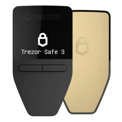 Image de Trezor Safe 3 Portefeuille Matériel Crypto Protégé par Phrase Secrète et Élément Sécurisé, Sécurité Bitcoin, Support de Plus 1 000 Cryptos, Interface Facile à Utiliser (Solar Gold)