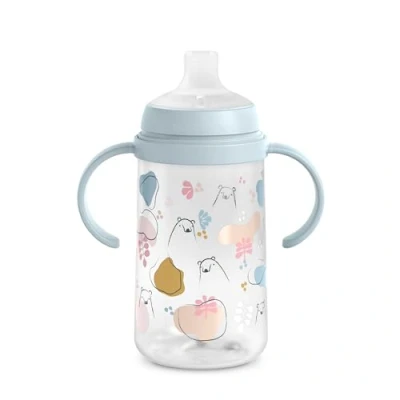 Image de Suavinex, Biberon à Anses, Tasse Apprentissage Bébé avec Bec Souple en Silicone, Système Anti Colique, Gourde Enfant Poignées, Antifuites, Passe au Lave Vaisselle, +6 Mois, 270 ml, Bears Bleu